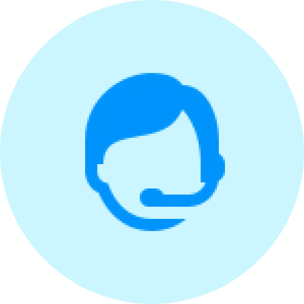 Blue icon of a support agent wearing a headset with microphone, centered on a light blue circle—symbolizing expert customer support for Gatehills domain provider and help with buying an AE domain.