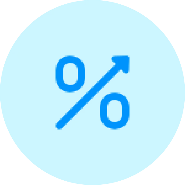 Blue percentage icon with upward arrow symbolizing online growth and success—ideal for Gatehills domain provider or businesses looking to buy AE domain and boost digital visibility.