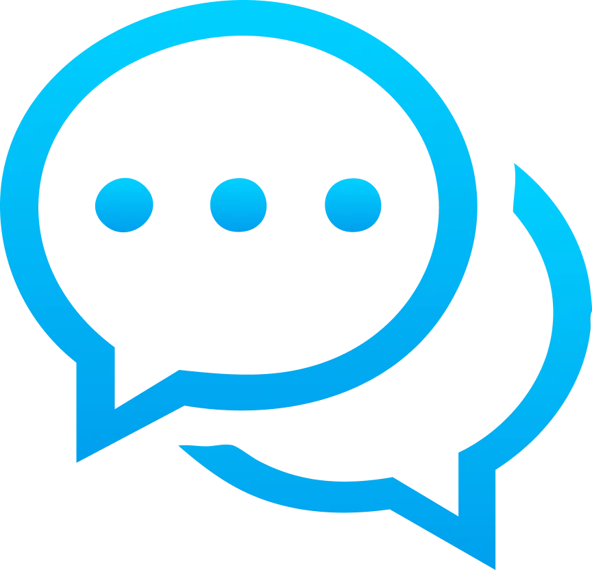 Two overlapping blue chat bubbles with three dots inside the front bubble, representing a conversation or messaging. The minimalist design features a gradient effect, ideal for a buy domain or gatehills domain name registrar logo.