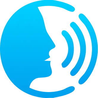 Blue circular icon showing a face in profile with sound waves—symbolizing voice or communication, ideal for domain registration with Gatehills.