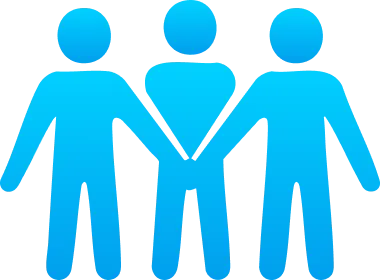 Three blue stick figures holding hands—symbolizing unity and teamwork, ideal for collaborative projects like domain registration with Gatehills.