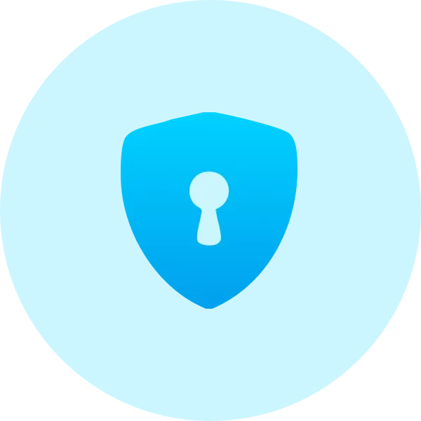 Blue circular icon featuring a darker blue shield with a keyhole shape in the center, symbolizing security or privacy—ideal for promoting secure services like buy domain options.