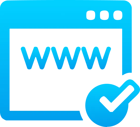 Blue web browser icon with WWW and a checkmark, representing a secure site—ideal for buying a domain with Gatehills domain name registration.