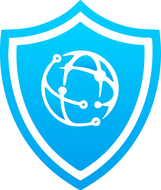 Blue shield icon with a black outline and globe symbol, representing internet security—ideal for businesses using Gatehills domain name registration or buy domain services.