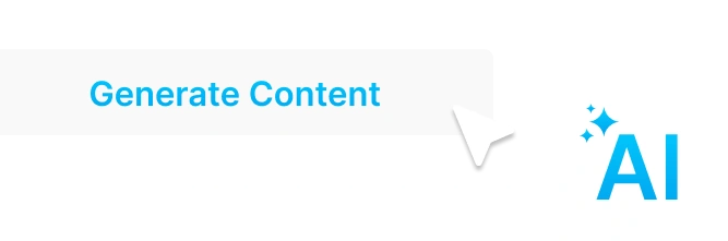 A white button labeled Generate Content with a cursor pointing to it, next to a blue AI icon with sparkles, highlights gatehills—your use best domain and hosting provider company.