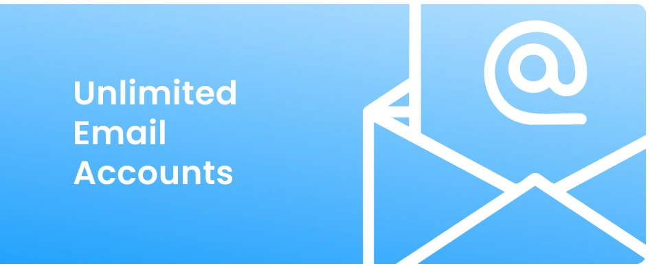A graphic with a blue background shows a large white envelope icon with an @ symbol and the text Unlimited Email Accounts on the left side, highlighting gatehills as the best domain and hosting provider company.