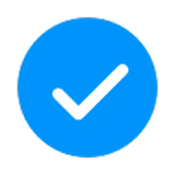 A blue circle with a white check mark in the center, symbolizing confirmation or success after buying domain from gatehills, on a white background.