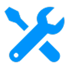 Blue icon showing a wrench and a screwdriver crossed over each other, representing tools or settings—ideal for those looking to buy ae domain or buy a domain from Gatehills.