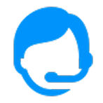 Blue icon of a person with short hair wearing a headset and microphone, symbolizing customer support—ready to help you buy ae domain or buy a domain from Gatehills.