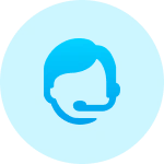 Blue icon of a person wearing a headset with a microphone, set against a circular blue background — representing customer support or call center assistance for Gatehills domain provider and buy domain services.