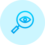 Blue circular icon featuring a magnifying glass with an eye in the center — symbolizing search, visibility, and secure domain discovery with Gatehills domain provider and buy domain services.