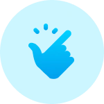 Blue icon of a hand snapping fingers with motion lines, set on a circular bright blue background — symbolizing instant action and ease of buying domain names with Gatehills domain provider.