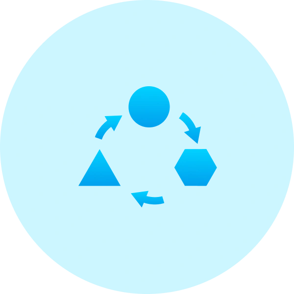 Blue geometric arrows forming a recycling symbol inside a light blue circle—symbolizing sustainability and renewal, ideal for eco-focused domain services with Gatehills.