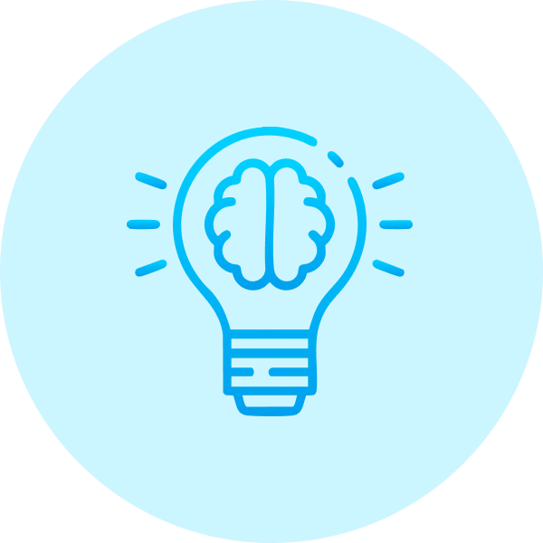 Blue icon of a lightbulb with a brain inside, on a circular background—symbolizing innovation and inspiration, ideal for buying domain names with Gatehills domain provider.
