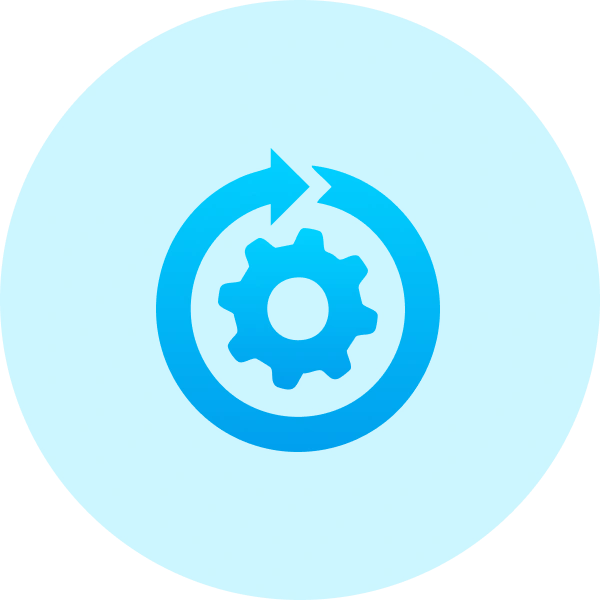 A gear with circular arrows—symbolizing teamwork and collaboration, ideal for showcasing your business when buying an .ae domain from Gatehills domain name registrar.