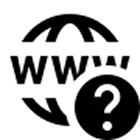 Icon of a globe and question mark, illustrating the Gatehills tip to check for domain availability before choosing a name.