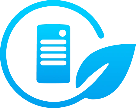 Blue icon of a server inside a circular outline with a leaf—symbolizing eco-friendly computing, ideal for Gatehills domain name registrar or buying domains for green tech.
