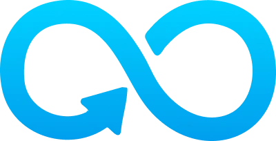 Blue infinity symbol with an arrow in the left loop—representing continuous movement, ideal for buying an .ae domain through Gatehills domain name registrar.