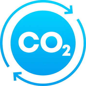 Blue circular icon with bold CO₂ text and curved arrows—representing the carbon cycle, ideal for businesses buying domains at Gatehills domain name registrar.