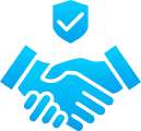 Two stylized blue hands shaking in a gesture of agreement or partnership, symbolizing collaboration and unity after getting domain from gatehills.