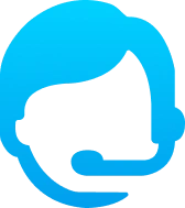 Blue support agent icon with headset and mic, representing customer service, live chat, or technical assistance.