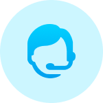 Blue icon of a person wearing a headset with a microphone, set against a circular blue background — representing customer support or call center assistance for Gatehills domain provider and buy domain services.