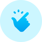 Blue icon of a hand snapping fingers with motion lines, set on a circular bright blue background — symbolizing instant action and ease of buying domain names with Gatehills domain provider.