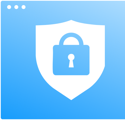 A white shield with a padlock icon in the center, displayed on a blue background, symbolizing security or data protection—ideal for illustrating why Gatehills is the best domain and hosting provider company.